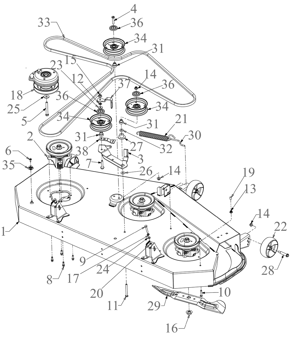 Deck Diagram and Parts List for ZT2-60KH (17ASEAC5A10)(2022) Cub Cadet Lawn Tractor